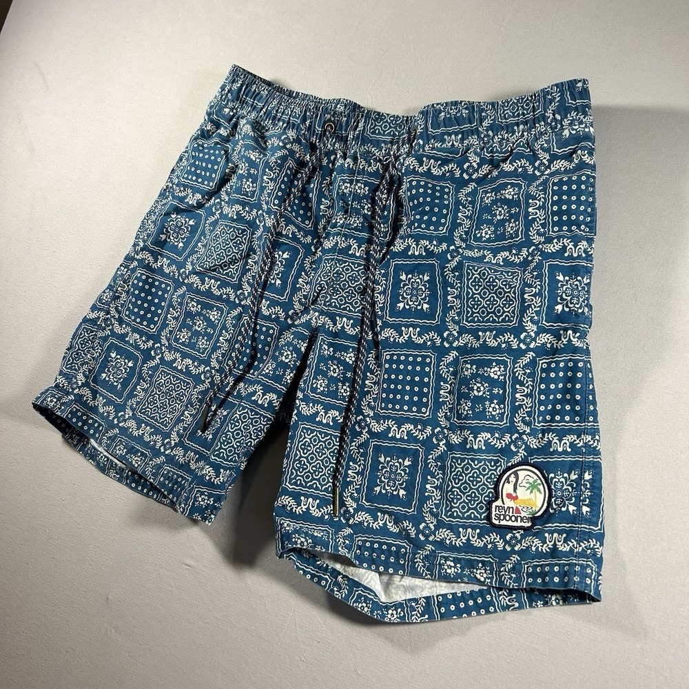 Reyn Spooner Kaimana Bandana Swim Trunks Men's M Blue Mesh Lined 6" Inseam